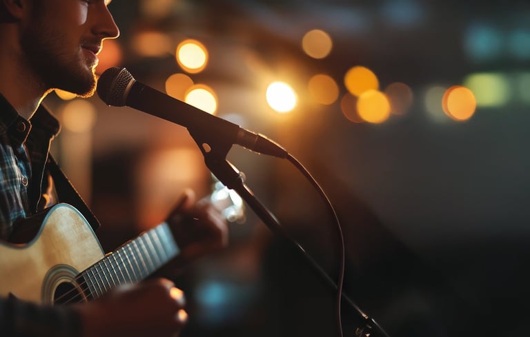 Person spiller guitar på Anker bar.